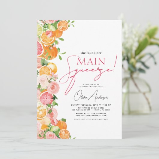 QRコードメインスクイズシトラスブライダルシャワーオレンジ 招待状 (スタンド正面)