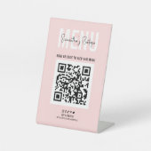 QRコードメニューピンクビジネスロゴ非接触型 台座サイン (正面)