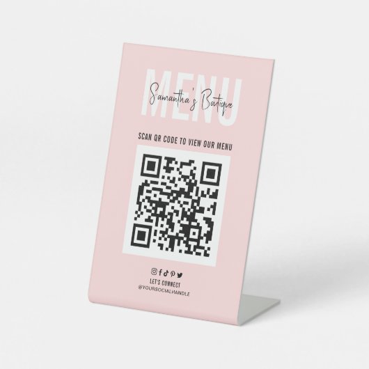 QRコードメニューピンクビジネスロゴ非接触型 台座サイン (正面)