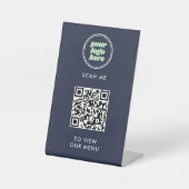 QRコードメニュー | ロゴ ネイビー 非接触 モダン 台座サイン (正面)