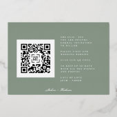 QRコードモス緑のストライプ写真の保存日付 箔招待状 (裏面)