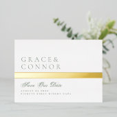 QRコードモス緑のストライプ写真の保存日付 箔招待状 (立ち正面)