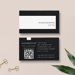 QRコードモダンお洒落白黒プロフェッショナル 名刺