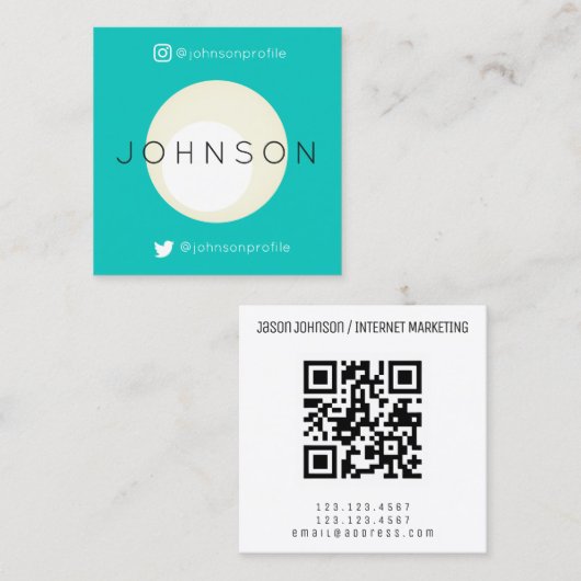 QRコードモダンによる幾何スタイル スクエア名刺 (正面/裏面)