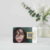 QRコードモダンのスタイリッシュ金ゴールドネットワーク写真 名刺 (スタンド正面)