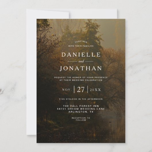 QRコードモダンエレガントヴィンテージ素朴秋の結婚式 招待状 (正面)