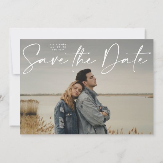 QRコードモダンスクリプト日付の保存結婚日 招待状 (正面)