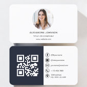 QRコードモダンソーシャルメディアを使用したネイビーブルー写真 名刺
