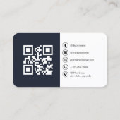 QRコードモダンソーシャルメディアを使用したネイビーブルー写真 名刺 (裏面)