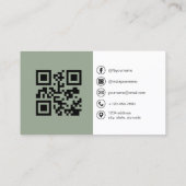 QRコードモダンソーシャルメディアを使用したSage Green写真 名刺 (裏面)