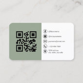 QRコードモダンソーシャルメディアを使用したSage Green写真 名刺 (裏面)