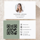 QRコードモダンソーシャルメディアを使用したSage Green写真 名刺