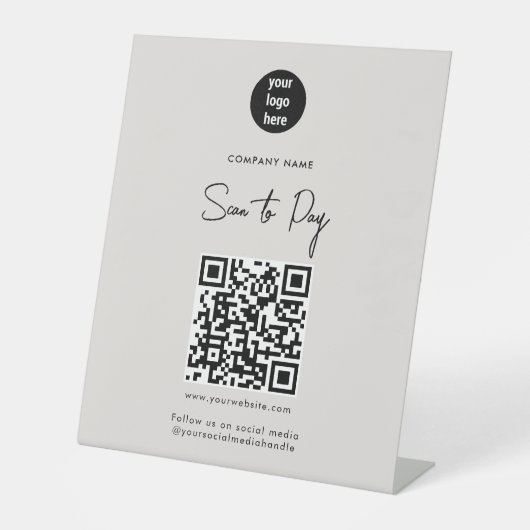 QRコードモダンソーシャルメディアを支払うベージースキャン 台座サイン (正面)