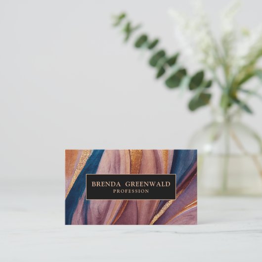 QRコードモダンテラコッタブルーグリッター金ゴールド 名刺 (スタンド正面)