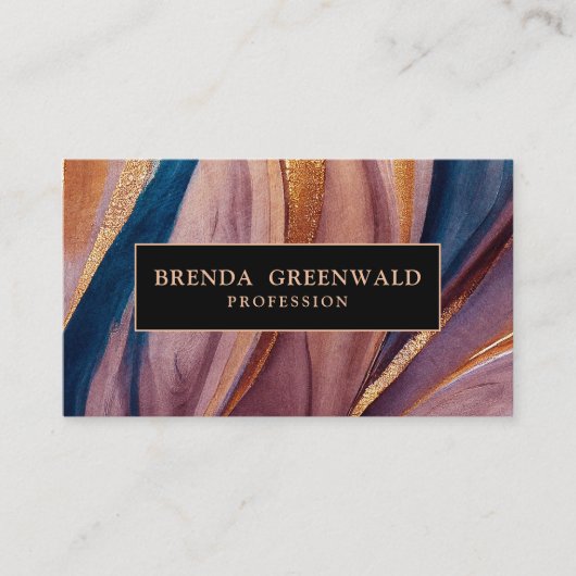 QRコードモダンテラコッタブルーグリッター金ゴールド 名刺 (正面)