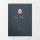 QRコードモダンネイビーバラ金ゴールド結婚 三つ折り案内状 (カバー)