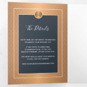 QRコードモダンネイビー銅金ゴールド結婚式招待状 三つ折り案内状 (内部最初)