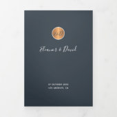 QRコードモダンネイビー銅金ゴールド結婚式招待状 三つ折り案内状 (カバー)