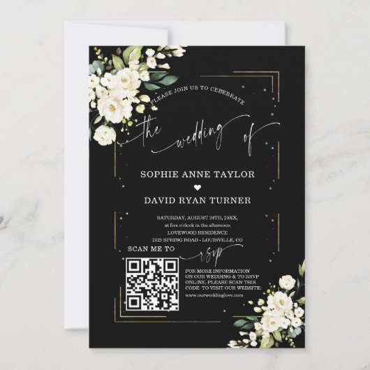 QRコードモダンフローラ写真の書結婚跡 招待状 (正面)