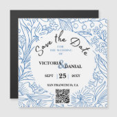 QRコードモダンフローラ日付を保存結婚する (正面/裏面)