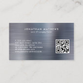 QRコードモダンブラシ付きメタリックグレーモノグラム 名刺 (裏面)
