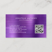QRコードモダンブラシ付きメタリックパープルモノグラム 名刺 (裏面)