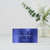 QRコードモダンブラシ付きメタリックブルーモノグラム 名刺 (スタンド正面)