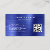 QRコードモダンブラシ付きメタリックブルーモノグラム 名刺 (裏面)