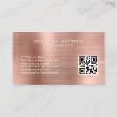 QRコードモダンブラシ付き金属バラ金ゴールドモノグラム 名刺 (裏面)