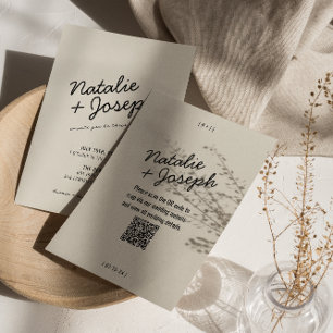 QRコードモダンブラッククリームレトロお洒落結婚の 招待状