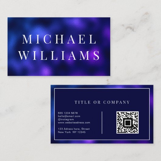 QRコードモダンプロフェッショナルネイビーブルーエレガントブシ 名刺 (正面/裏面)