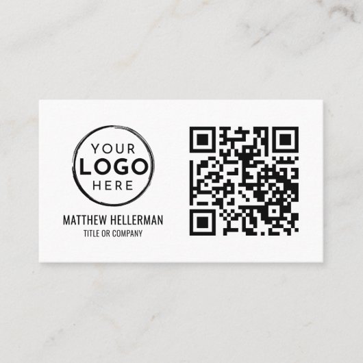QRコードモダンプロフェッショナル白黒ロゴ 名刺 (正面)