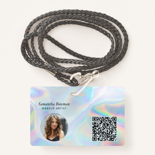 QRコードモダンメイクアップアーティスト従業員ホログラフィック バッジ (正面ランヤード)