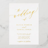 QRコードモダンロマンエレガント金ゴールド結婚 箔招待状 (正面)