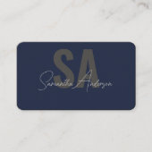 QRコードモダン付きネイビーブルー&シルバー | 名刺 (正面)