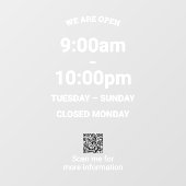 QRコードモダン付きビッグタイムホワイトストア時間 ウィンドウサイン (シート)