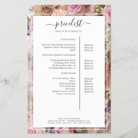 QRコードモダン付きフローラサロン価格表フライヤー チラシ (正面)