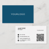 QRコードモダン付きミニマル青プロフェッショナル 名刺 (正面/裏面)
