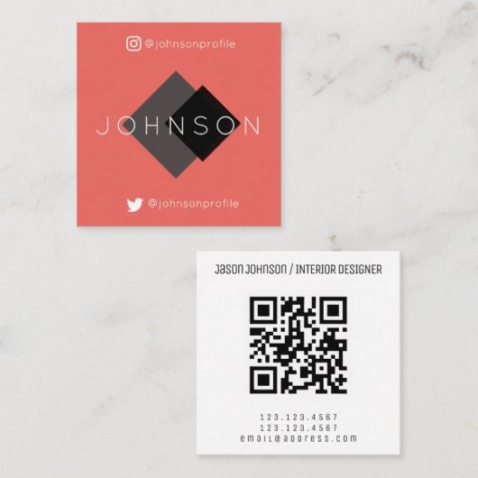 QRコードモダン付き幾何学的スタイル スクエア名刺 (正面/裏面)