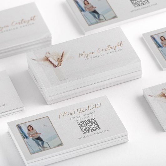 QRコードモダン内部設計フローラ自然写真 名刺