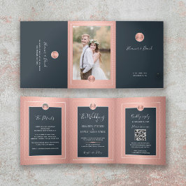 QRコードモダン写真すべて結婚の 三つ折り案内状