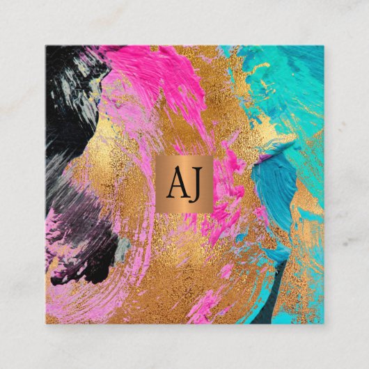 QRコードモダン抽象芸術金ゴールドグラモノグラムのム スクエア名刺 (正面)