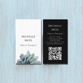 QRコードモダン植物緑白黒 名刺
