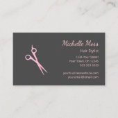 QRコードモダン美容師グレーピンクハサミ 名刺 (正面)