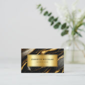 QRコードモダン金ゴールド白黒の大理石 名刺 (スタンド正面)