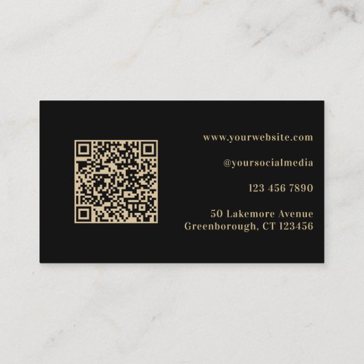 QRコードモダン黒ミニマル金ゴールド 名刺 (裏面)