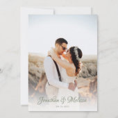 QRコードモノグラムスクリプトセージグリーン結婚写真 招待状 (裏面)