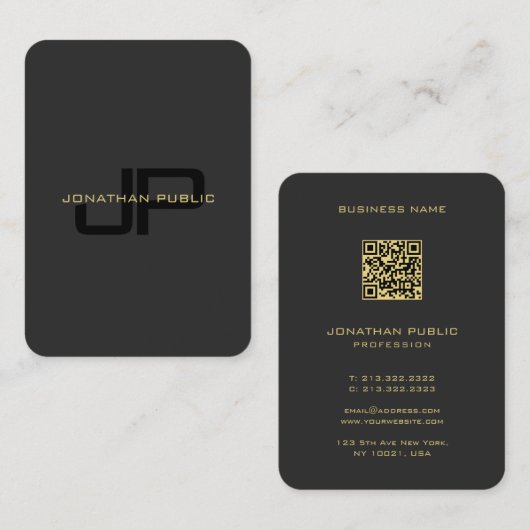 QRコードモノグラムテンプレートブラックと金ゴールドマイティ 名刺 (正面/裏面)