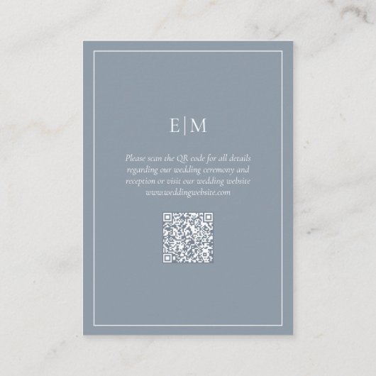 QRコードモノグラムモダンダスティブルーの結婚詳細 エンクロージャーカード (裏面)