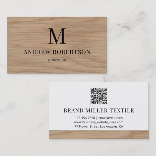 QRコードモノグラム木目パターン 名刺 (正面/裏面)